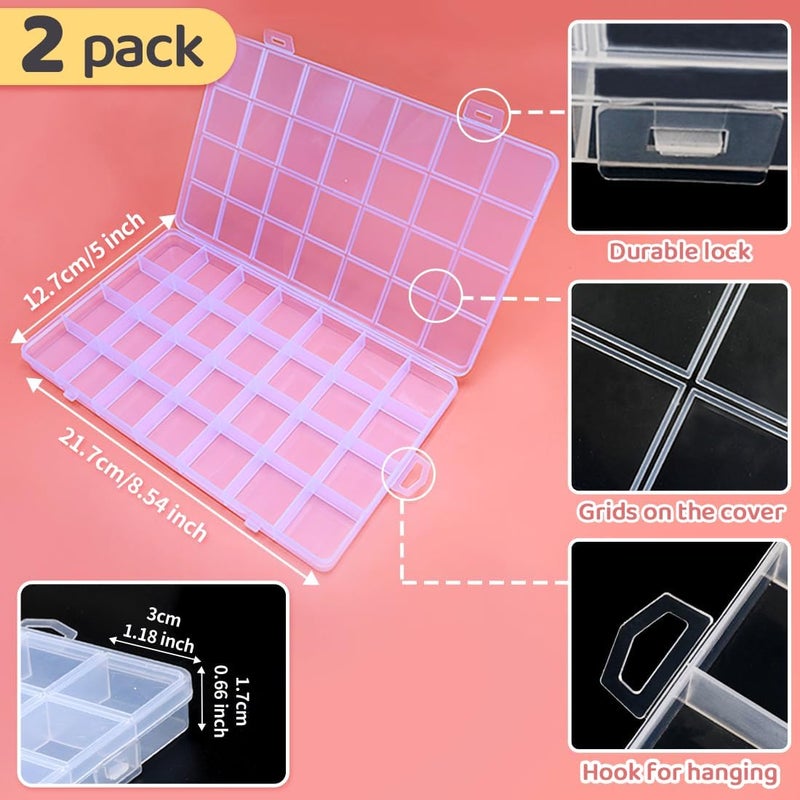 IOOLEEM 28 Grids Plastic Bead Organizer Box, Organizer Container Storage Box, Dividers for bead arts and crafts.(2 Pack) - Image 2